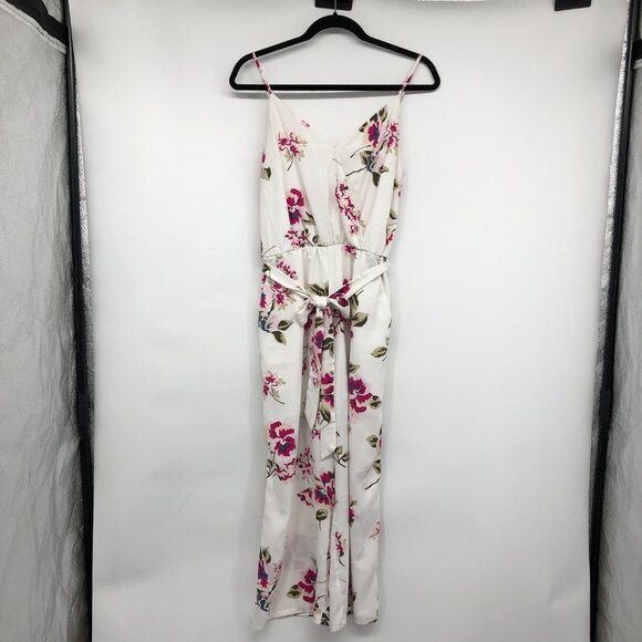 Dynamite White & Fuschia Floral Surplice neck Waist Tie Jumpsuit size S - Picture 14 of 14